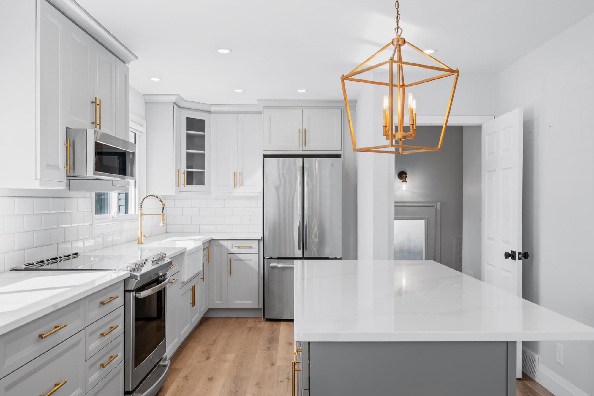 Modern kitchen with a waterfall island